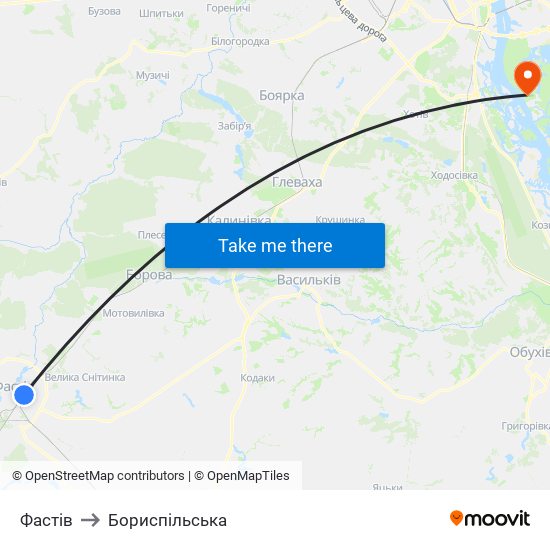 Фастів to Бориспiльська map