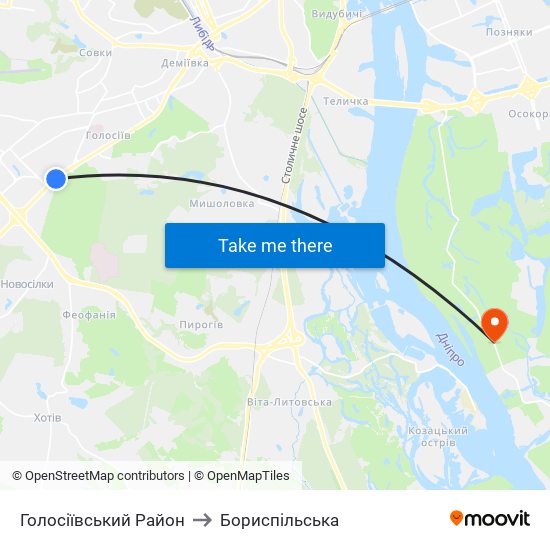 Голосіївський Район to Бориспiльська map