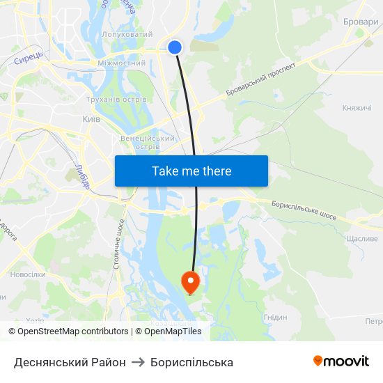 Деснянський Район to Бориспiльська map