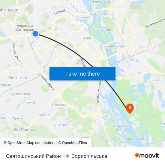 Святошинський Район to Бориспiльська map