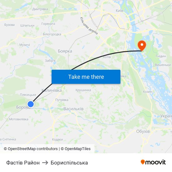 Фастів Район to Бориспiльська map