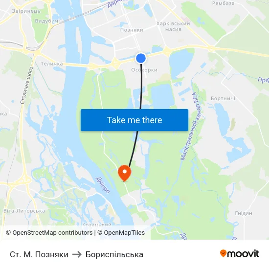 Ст. М. Позняки to Бориспiльська map
