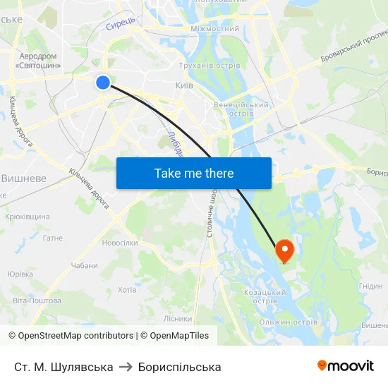Ст. М. Шулявська to Бориспiльська map
