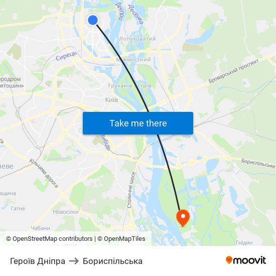 Героїв Дніпра to Бориспiльська map