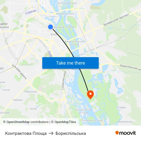 Контрактова Площа to Бориспiльська map
