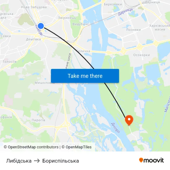 Либідська to Бориспiльська map
