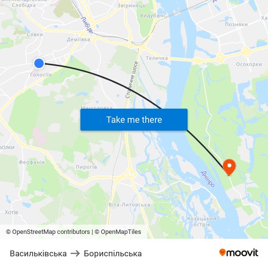 Васильківська to Бориспiльська map