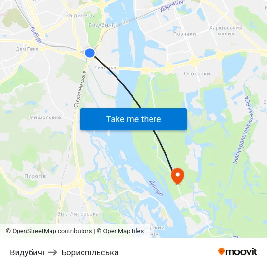 Видубичі to Бориспiльська map