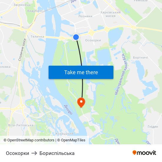 Осокорки to Бориспiльська map