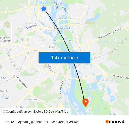 Ст. М. Героїв Дніпра to Бориспiльська map