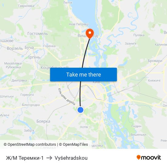 Ж/М Теремки-1 to Vyšehradskou map