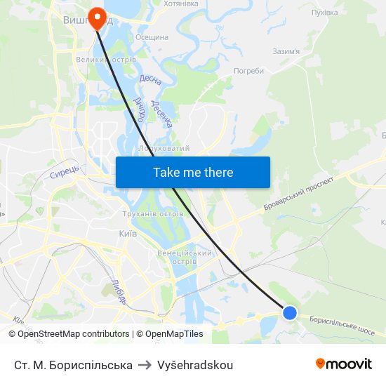 Ст. М. Бориспільська to Vyšehradskou map