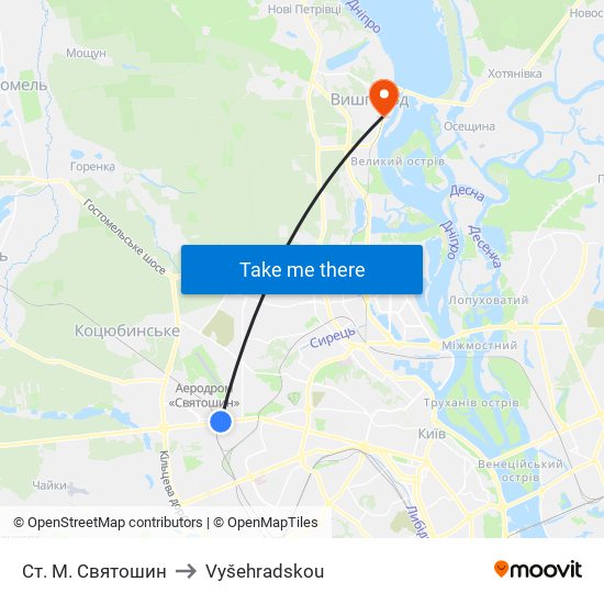 Ст. М. Святошин to Vyšehradskou map