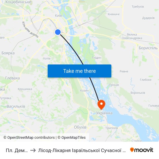 Пл. Деміївська to Лісод-Лікарня Ізраїльської Сучасної Онкологічної Допомоги map