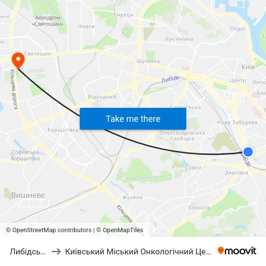 Либідська to Київський Міський Онкологічний Центр map