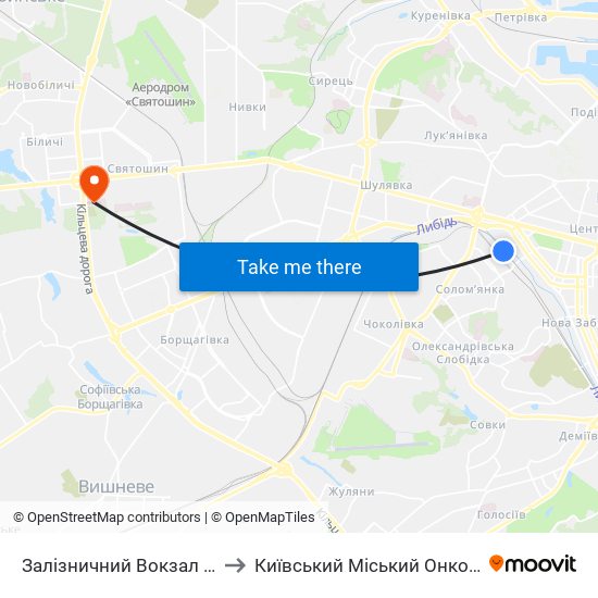 Залізничний Вокзал Центральний to Київський Міський Онкологічний Центр map