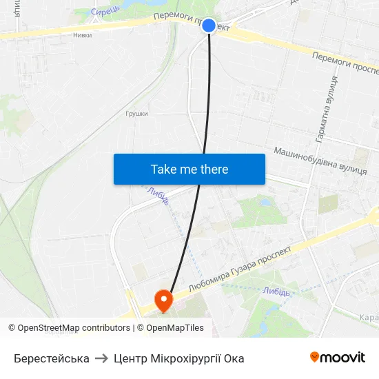 Берестейська to Центр Мікрохірургії Ока map