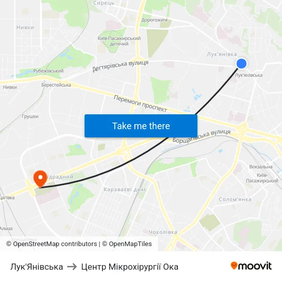 Лук'Янівська to Центр Мікрохірургії Ока map