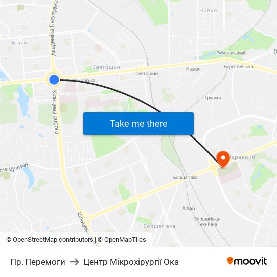 Пр. Перемоги to Центр Мікрохірургії Ока map