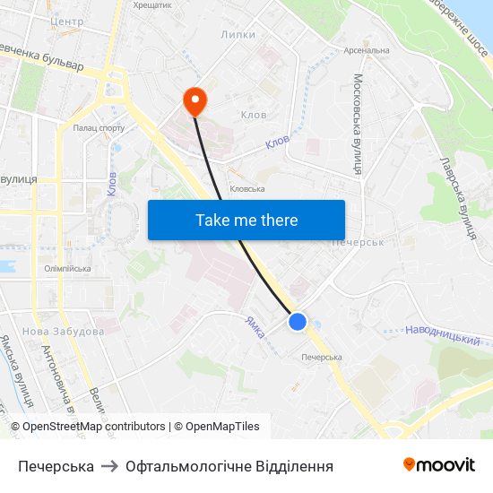 Печерська to Офтальмологічне Відділення map