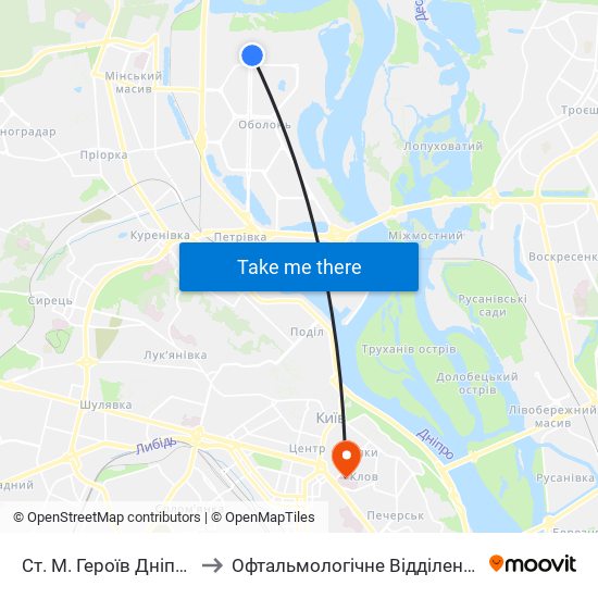 Ст. М. Героїв Дніпра to Офтальмологічне Відділення map