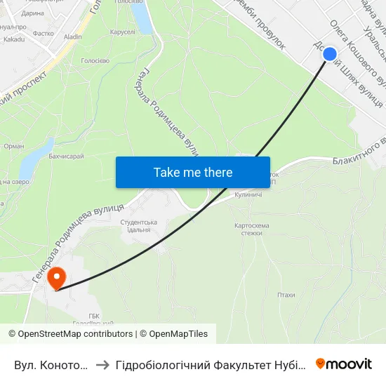 Вул. Конотопська to Гідробіологічний Факультет Нубіп (Корпус 1) map