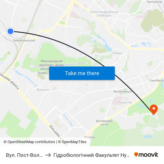 Вул. Пост-Волинська to Гідробіологічний Факультет Нубіп (Корпус 1) map