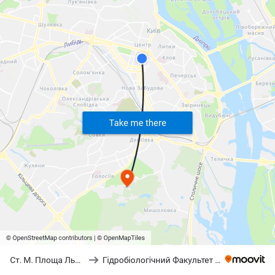 Ст. М. Площа Льва Толстого to Гідробіологічний Факультет Нубіп (Корпус 1) map