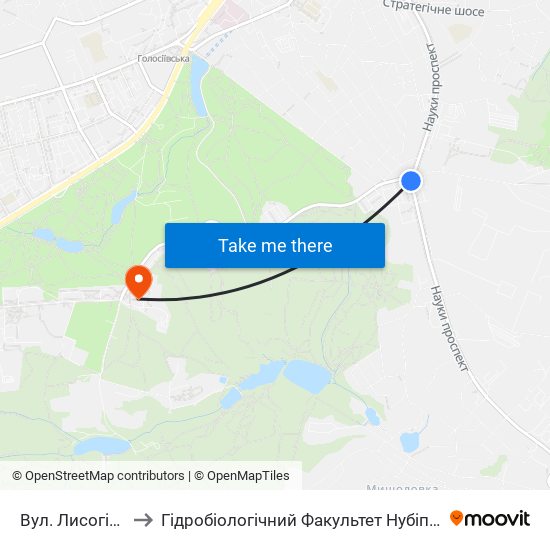 Вул. Лисогірська to Гідробіологічний Факультет Нубіп (Корпус 1) map