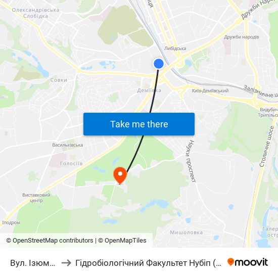 Вул. Ізюмська to Гідробіологічний Факультет Нубіп (Корпус 1) map