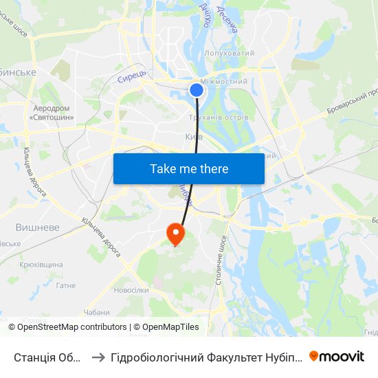 Станція Оболонь to Гідробіологічний Факультет Нубіп (Корпус 1) map