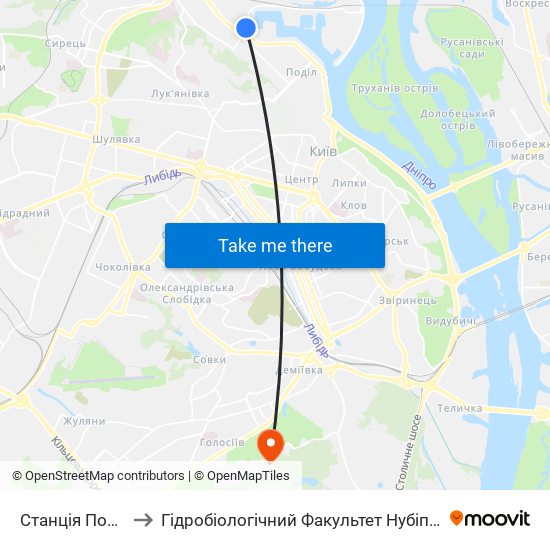 Станція Почайна to Гідробіологічний Факультет Нубіп (Корпус 1) map