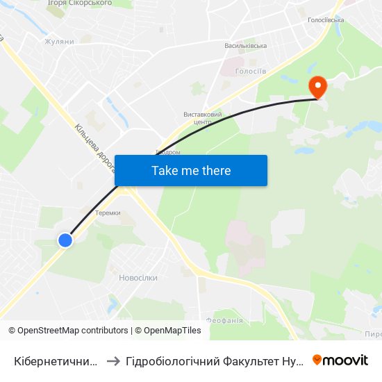 Кібернетичний Центр to Гідробіологічний Факультет Нубіп (Корпус 1) map