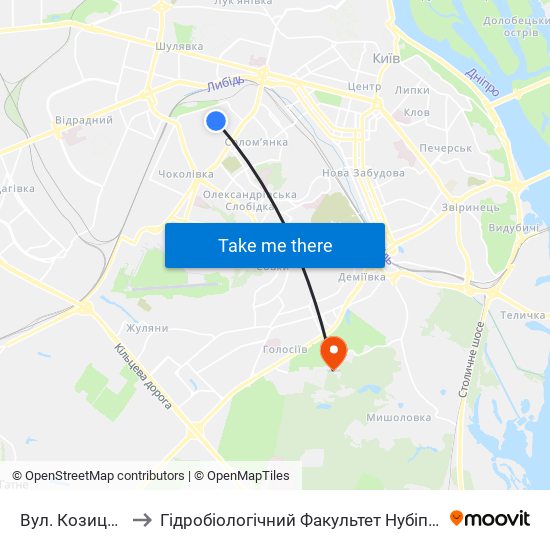 Вул. Козицького to Гідробіологічний Факультет Нубіп (Корпус 1) map