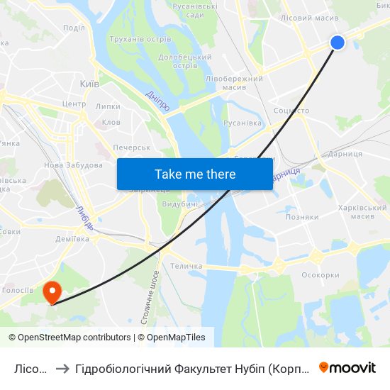 Лісова to Гідробіологічний Факультет Нубіп (Корпус 1) map