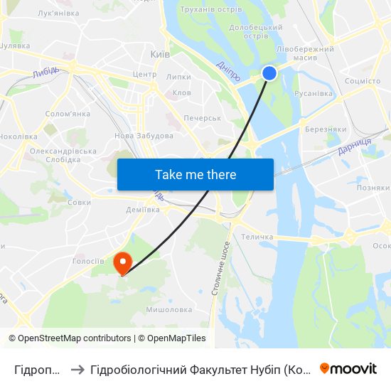 Гідропарк to Гідробіологічний Факультет Нубіп (Корпус 1) map