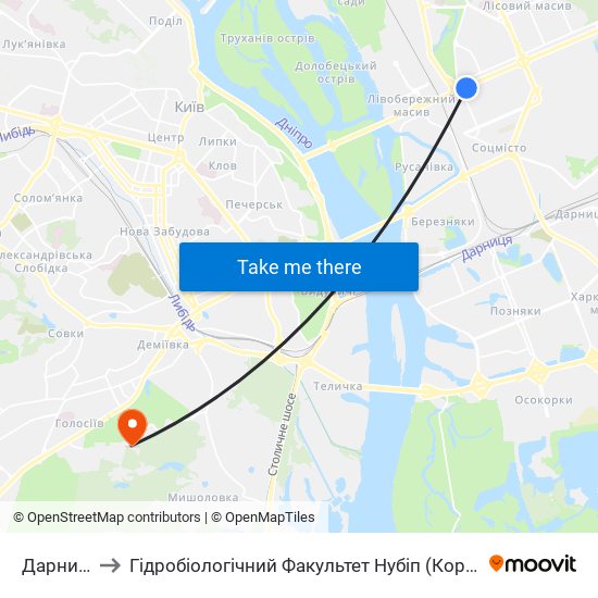 Дарниця to Гідробіологічний Факультет Нубіп (Корпус 1) map