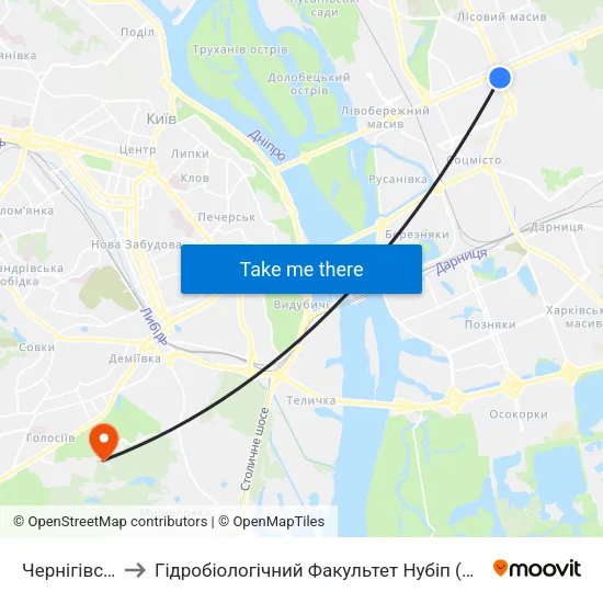 Чернігівська to Гідробіологічний Факультет Нубіп (Корпус 1) map