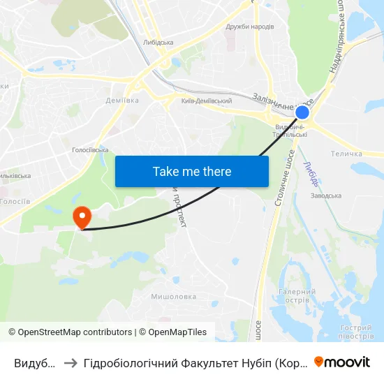 Видубичі to Гідробіологічний Факультет Нубіп (Корпус 1) map