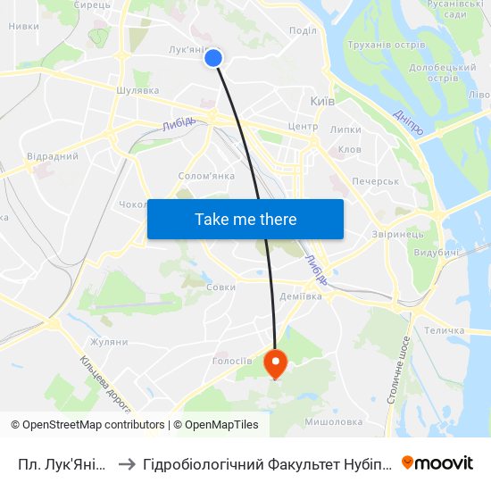 Пл. Лук'Янівська to Гідробіологічний Факультет Нубіп (Корпус 1) map