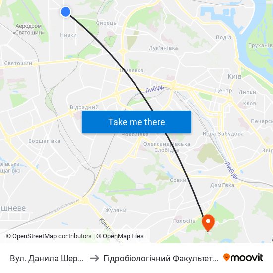 Вул. Данила Щербаківського to Гідробіологічний Факультет Нубіп (Корпус 1) map