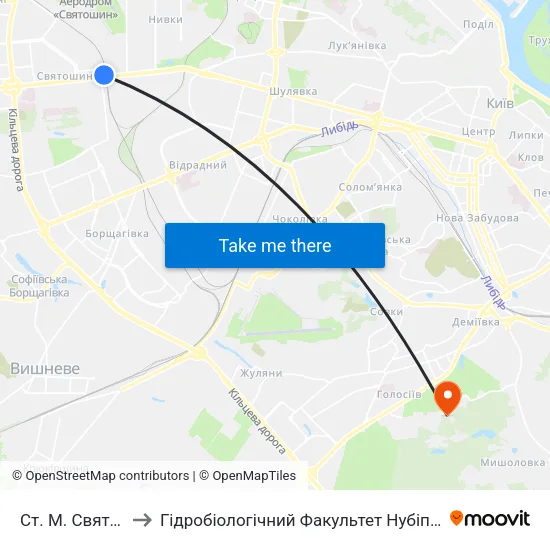 Ст. М. Святошин to Гідробіологічний Факультет Нубіп (Корпус 1) map