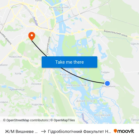 Ж/М Вишневе Містечко to Гідробіологічний Факультет Нубіп (Корпус 1) map