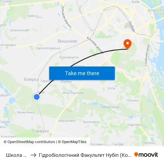 Школа №2 to Гідробіологічний Факультет Нубіп (Корпус 1) map