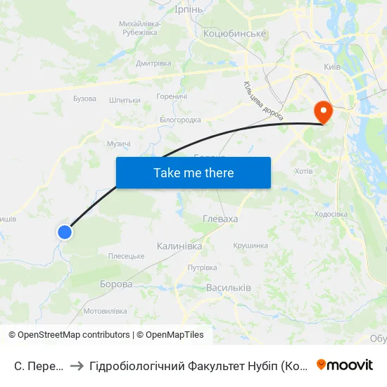 С. Перевіз to Гідробіологічний Факультет Нубіп (Корпус 1) map