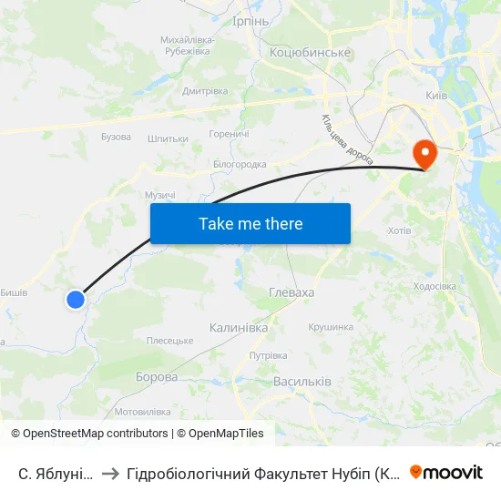 С. Яблунівка to Гідробіологічний Факультет Нубіп (Корпус 1) map