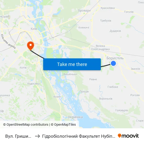 Вул. Гришинська to Гідробіологічний Факультет Нубіп (Корпус 1) map