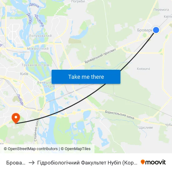 Бровари to Гідробіологічний Факультет Нубіп (Корпус 1) map