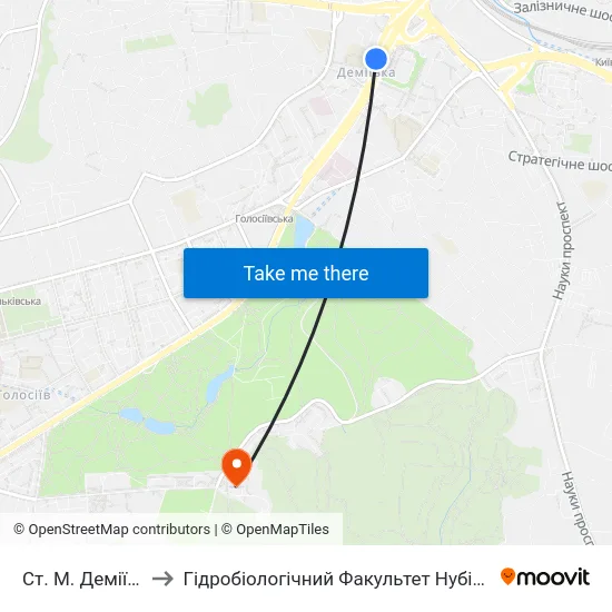 Ст. М. Деміївська to Гідробіологічний Факультет Нубіп (Корпус 1) map