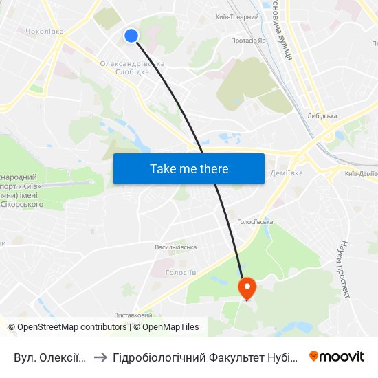Вул. Олексіївська to Гідробіологічний Факультет Нубіп (Корпус 1) map